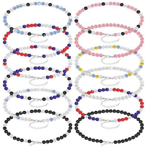 Bling Baseball Necklace - 12 Pcs Ice Beaded Necklaces - Mixed Colors
