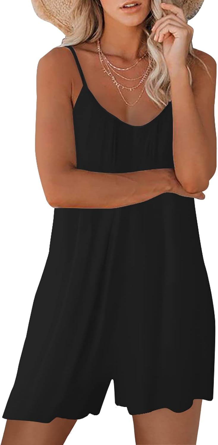 Nfsion Women's Casual Sleeveless Romper - Adjustable Spaghetti Straps & Pockets | Summer Outfit