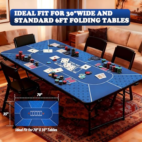 Blue Waterproof 70 x 35 Inch Poker Mat for Texas Hold'em & Casino Games - Portable Anti-Slip Card Tabletop