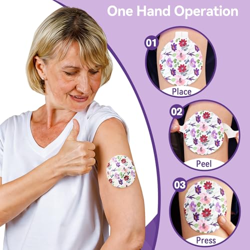 40-Pack Floral Waterproof Sensor Covers for Libre 2 Plus & Lingo CGM