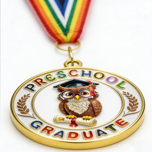 2026 Preschool Graduation Medal with Rainbow Neckband - 2-Inch Kids Award