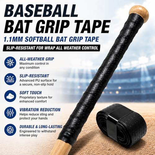 Baseball Bat Grip Tape - Slip-Resistant Black Softball Grip