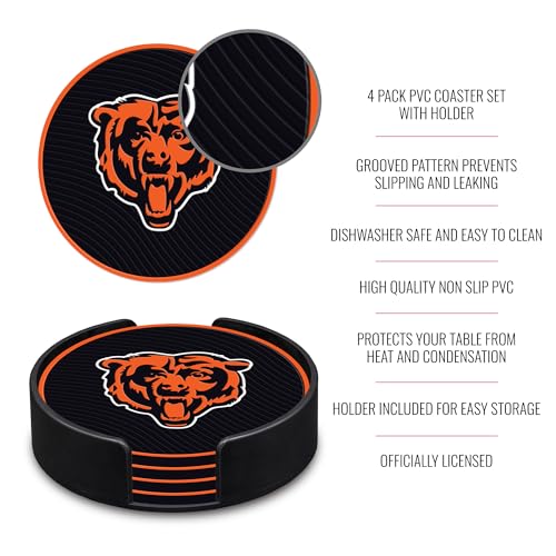 NFL Football Coaster Set - 4 Pack Durable PVC Coasters