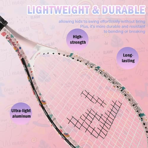 Kids Tennis Racket for Baby Girls & Boys - 17 inch Toddler Tennis Racket, Includes 420D Nylon Shoulder Strap Bag (Unicorn Pink)