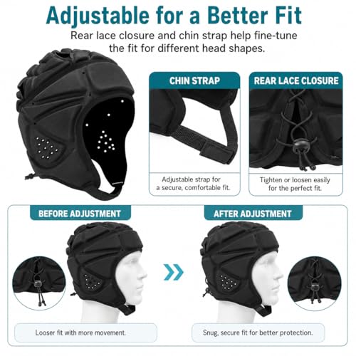 Youth Football Helmet Padding - Adjustable Soft Shell Rugby Helmets, Black Small