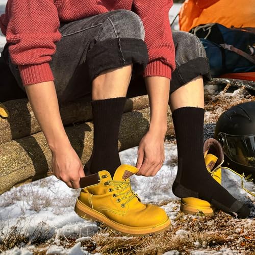 360 Cushioned Thermal Crew Socks - Thick Warm Boot Socks - Medium Black+Grey 4 Pairs
