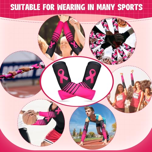 Breast Cancer Awareness Arm Sleeves - 2 Pairs Pink Ribbon