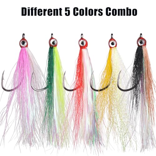 JSHANMEI 5pcs Colorful Clouser Minnow Fly Fishing Flies for Saltwater & Freshwater Fish