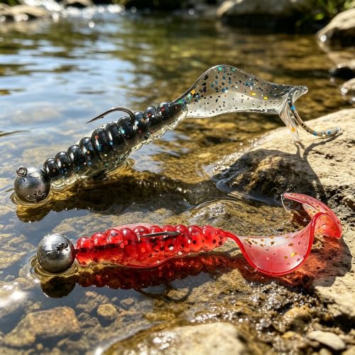Houderrong 3in Curly Tail Grub Soft Swimbait Kit - 60 Pack, 6 Colors for Freshwater Fishing