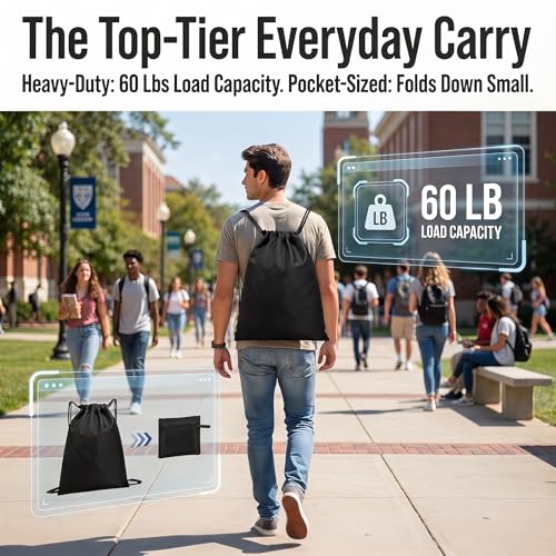 Extra Large Drawstring Backpack - Waterproof Gym Sack - Black