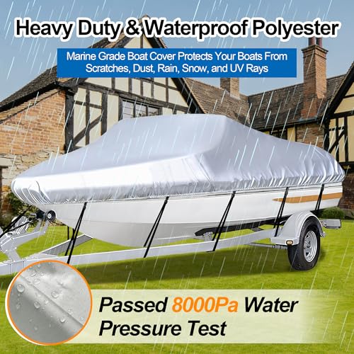 Heavy Duty Waterproof Boat Cover for 17'-19' V-Hull & Fishing Boats