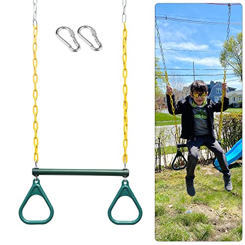Trapeze Swing Bar with Rings & Heavy Duty Chains - Green