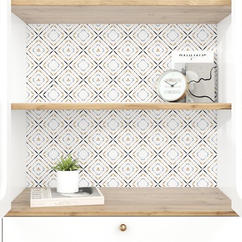 Kitchen Backsplash Geometric Wallpaper Diamond Self Adhesive Contact Paper for Countertops Vinyl White/Black/Gold Modern Accent Wall Paper Bathroom Living Room Walls Shelf Liner Cabinet