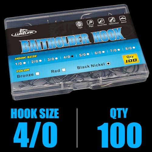 LURELINK 2-Black / 4/0 Double-Barbed Baitholder Fishing Hooks 100 Pack