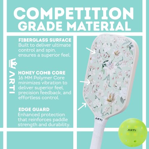 ARTI Pink & Green Pickleball Paddles Set with 2 Rackets, Balls & Carry Bag