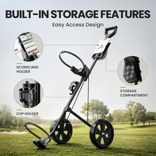 Lightweight 2-Wheel Golf Pull Cart - Foldable Steel Frame - Black