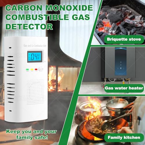 Combination Gas and Carbon Monoxide Detector Plug-in | CO Alarm & Natural Gas Combustible Detector | Digital Display, Battery Backup, Easy Install | for Home Kitchen Safety Monitoring 1-Pack