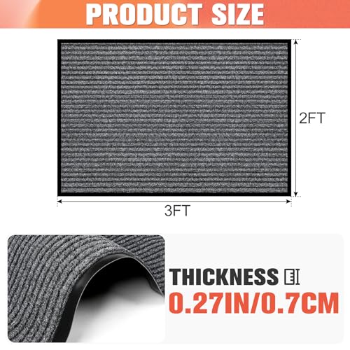 MYFAMIREA Commercial Floor Mat 2' x 3' Extra Large Front Door Industrial Rug Heavy Duty Brush Step Entrance Mat Weather Utility Rug with Non Slip Rubber Backing Low Profile for Entryway, Charcoal Grey