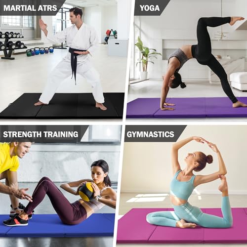Aurorafy Star-Stripe 4' x 8' Folding Gymnastics Mat with Handles, 2-Inch Cushion