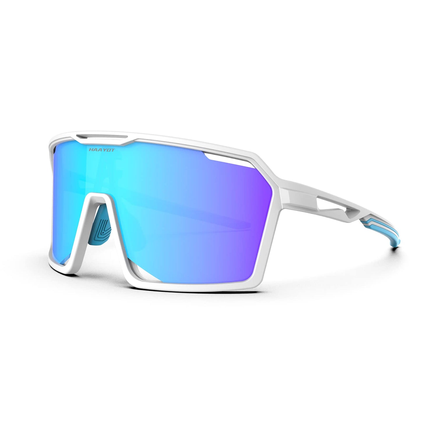 HAAYOT Sports Sunglasses for Men Women,Cycling Baseball Fishing Running Biking Glasses,UV Protection White Azure Blue
