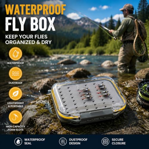 Waterproof Fly Box for Fly Fishing - Size A 4.24x3.04x1.36in