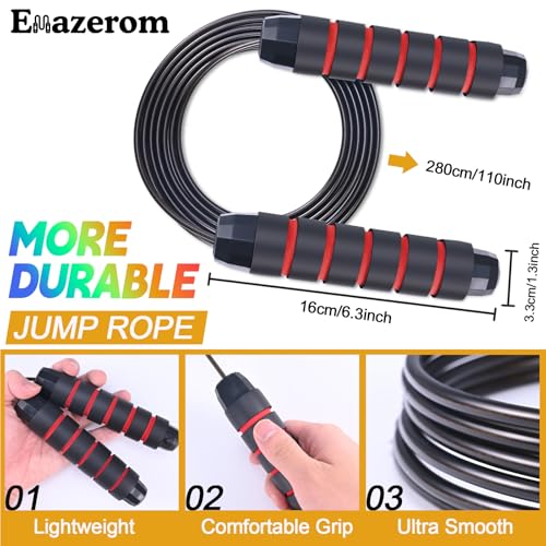 Adjustable Jump Rope for Fitness - Red, Foam Handles & Ball Bearings