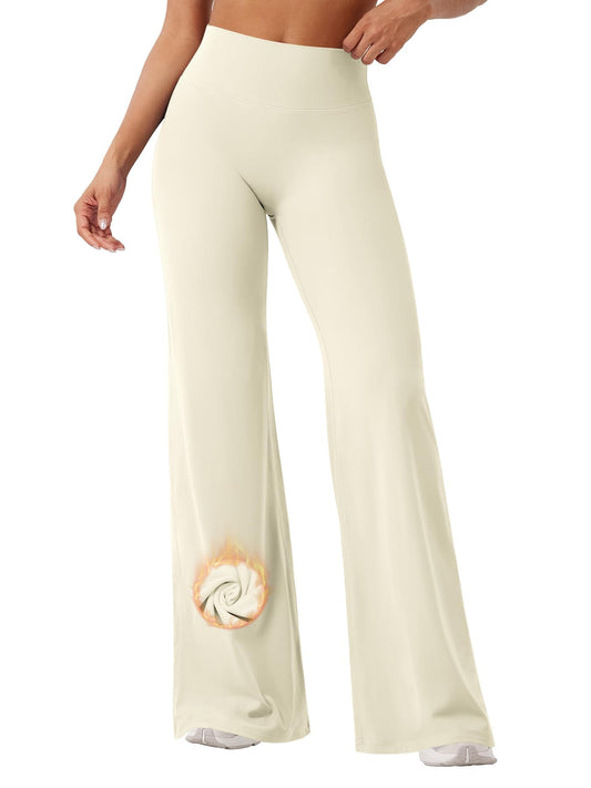 YEOREO Workout Womens Straight Leggings 33" Thin Fleece Gym Apricot White M