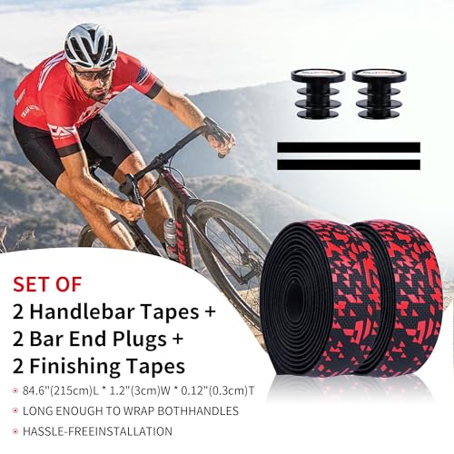 Shock-Absorbing Silicone Handlebar Tape for Road Bike - Black to Red, Set of 2