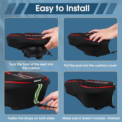 MSDADA Red Large Gel Bike Seat Cover - Extra Soft Cycling Cushion for Men Women