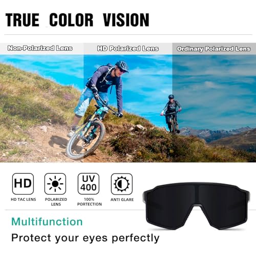 AVV Polarized Cycling Glasses for Men Women Teens UV400 Protection Black & Grey Lens