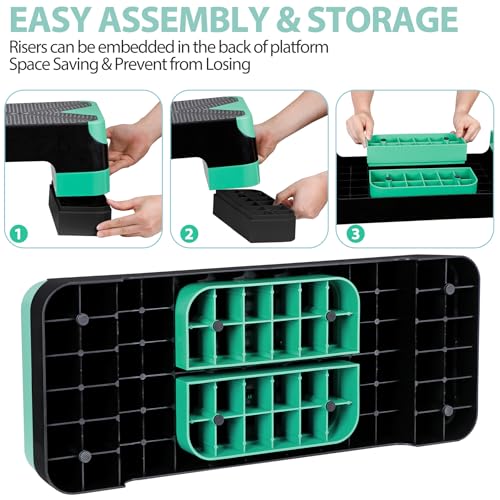 Aerobic Exercise Step Platform with Adjustable Risers - Green