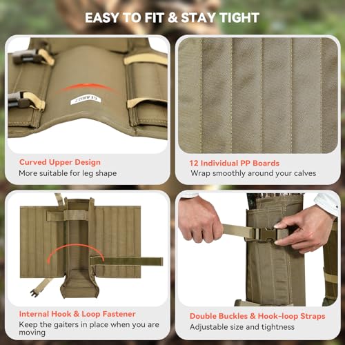 GearOZ Khaki Snake Gaiters Chaps - Durable Anti-Snake Bite Leg Protection
