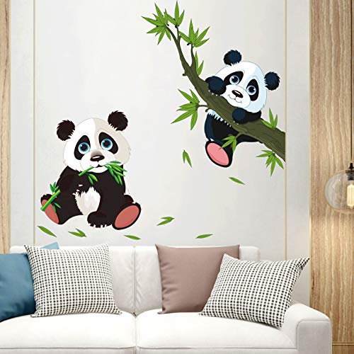 Amaonm Removable Cartoon Panda on The Tree Branch Kids Room Wall Stickers 3D Peel Stick DIY Nursery Art Decor Wall Decals Baby Sticker Girls Decal Bathroom Bedroom Living Room Decoration Decal