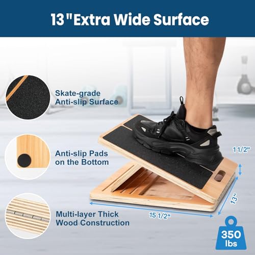 Adjustable Wooden Slant Board - 13-Inch Wide, 5 Angles, Large