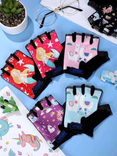 Kids Fingerless Workout Gloves - 6 Pairs Christmas Set for 5-8 Years Lovely