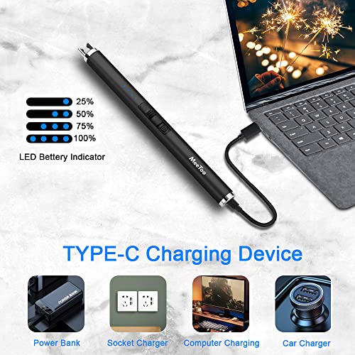 Rechargeable Electric Lighter for Candles - USB Type-C, Black