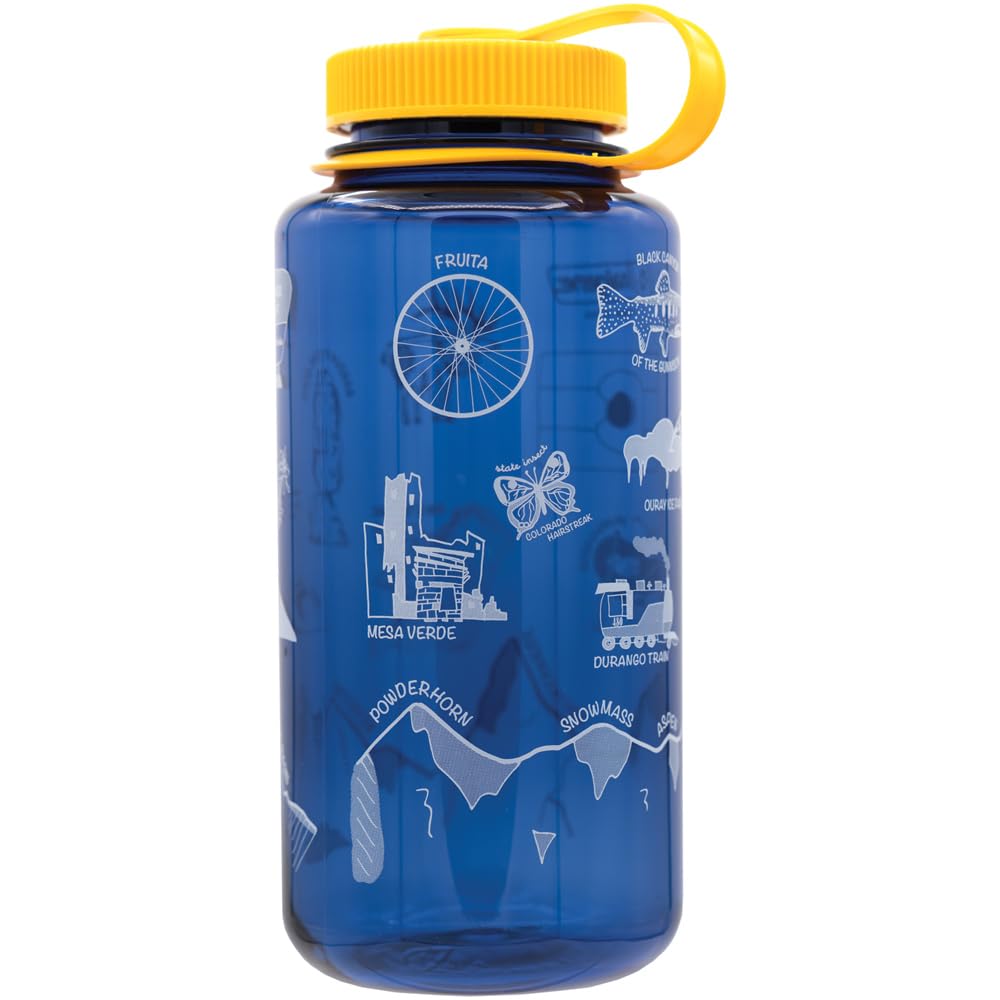 Nalgene 32 oz Wide Mouth Water Bottle | BPA-Free, Durable & Leak Proof - Geographical Bottle Design, Colorado Denim