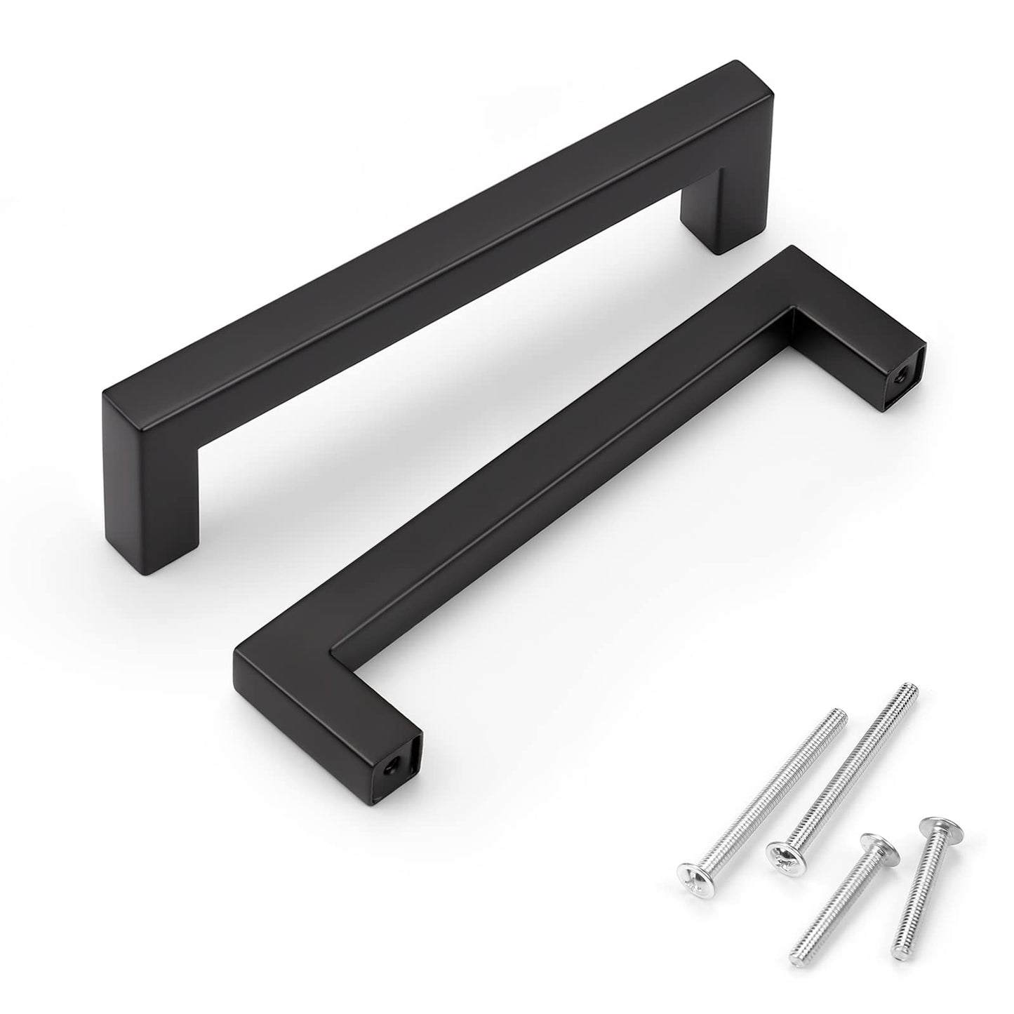 KNOBWELL 50 Pack 5" Matte Black Kitchen Cabinet Handles, 5 Inch (128mm) Hole Distance Closet Handles, 5-2/5 inch (138mm) Overall Length Stainless Steel Black Pulls for Cabinets