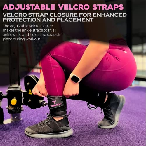 Adjustable Gym Ankle Straps for Cable Machines - Glute Kickbacks - Black/Pink