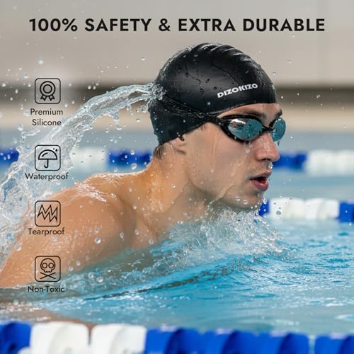 Glossy Silicone Swim Cap - Non-Slip for Men and Women - Black
