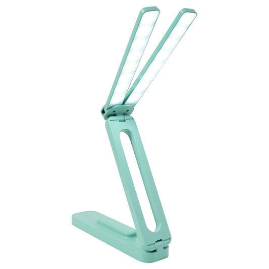 Bsdgeclogy Foldable and Adjustable LED Desk Lamp, Dual Head Portable Book Light with Stepless Dimming and 3 Color Modes for Bedside, Reading or Travel(Blue)