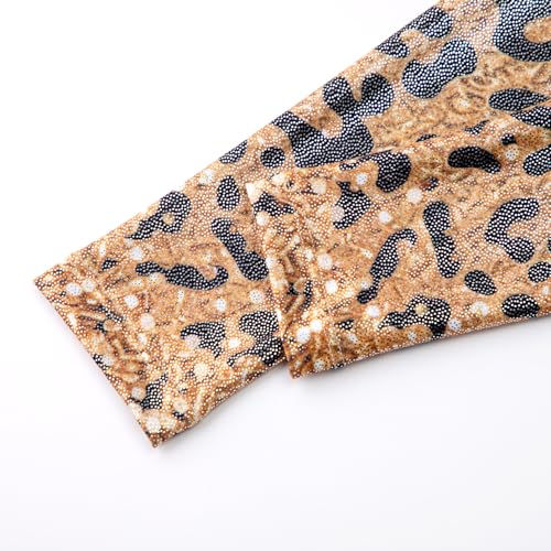 Long Sleeve Gymnastics Leotard for Girls 9-10 Years - Gold Leopard Black
