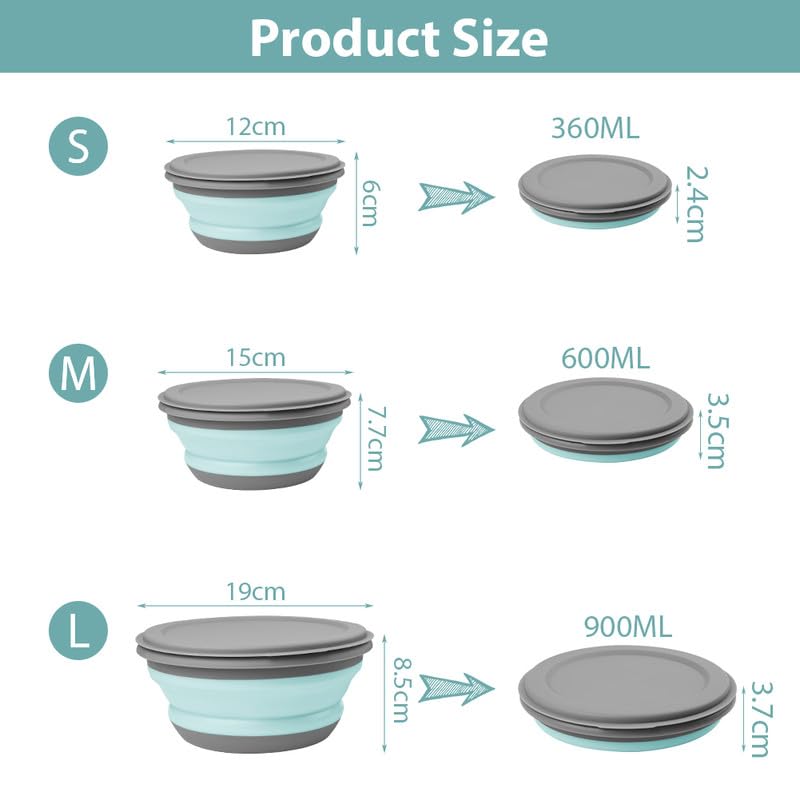 flintronic 3Pcs Collapsible Camping Bowl Sets, Portable Silicone with