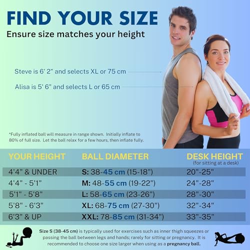 Gym-Grade Pilates Yoga Ball - Sizes 45 to 85 cm, 880 lb Capacity