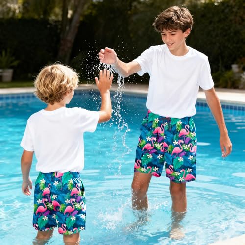 Boys Swim Trunks with Boxer Liner - Flamingo, 8 Years