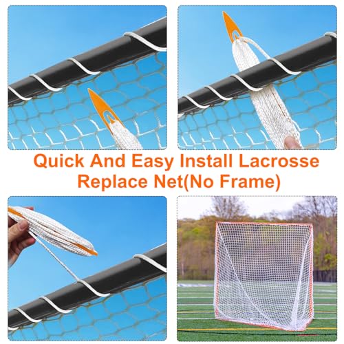 4mm Lacrosse Net Replacement - 6x6x7 ft with Install Aid & Lacing Ropes