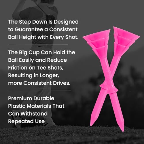 Golf Tees Set - 30 Unbreakable 3 1/4 Inch & 20 Short 1 1/2 Inch - Pink Bag