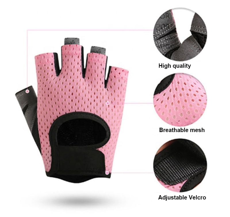 Women's Pink Workout Gloves - Breathable Fingerless Gym Gloves