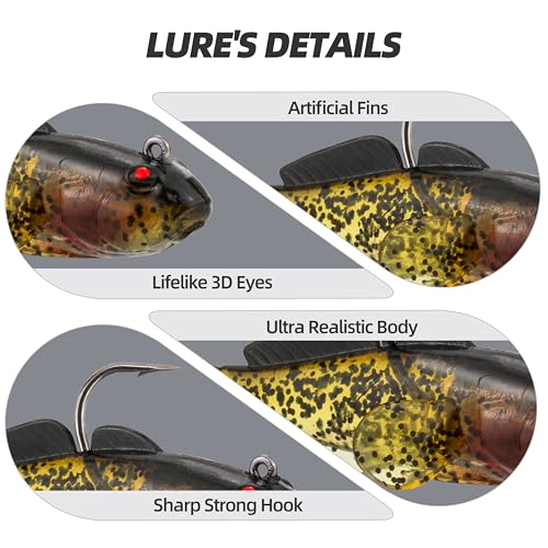 Pre-Rigged Soft Plastic Swimbait Lures - 2.4in 1/4oz for Bass, Trout & Crappie