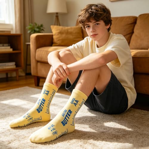 R.HORSE Butter Socks Blue, Funny Butter Graphic Crew Socks for Unisex